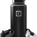 IRON FLASK Camping & Hiking Hydration Flask with Straw, Wide Mouth Insulated Stainless Steel Sports Water Bottle - 32 oz Midnight Black