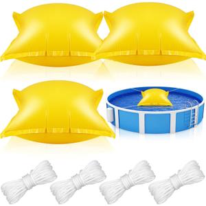 Capoda 3 Pcs Pool Pillows for Above Ground Pools 4 x 4 ft Winter Pillow Ultra Thick & Cold-Resistant 0.2 mm PVC Air Pillow for Winterizing Rope Included(Yellow,Square)