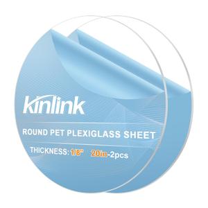 KINLINK 20in Plexiglass Sheets 1/8 inch Thick, 3mm Clear Circle PET Plastic Sheet for DIY Project, Craft, Cake Disk, Table top, Acrylic Sign and Wedding Invitation 2 Pack