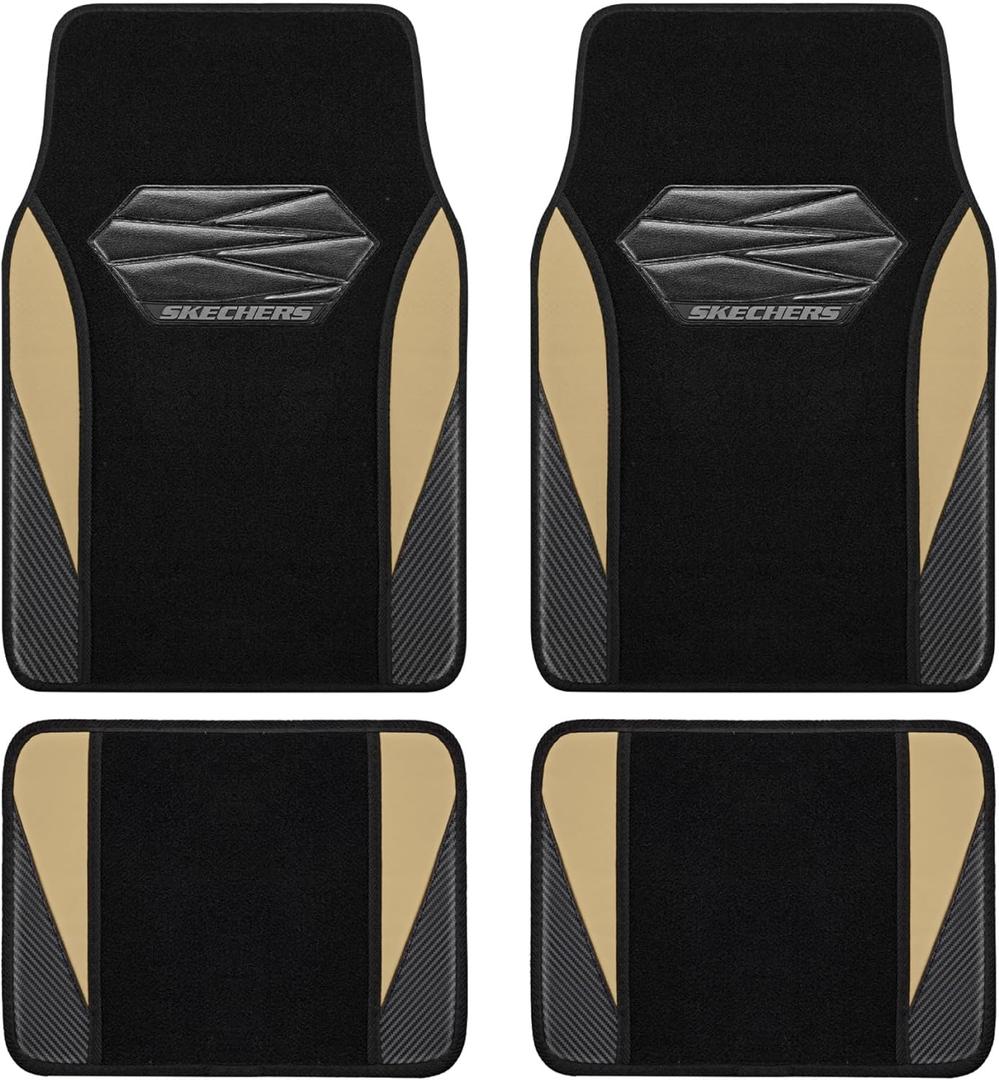 Skechers Car Floor Mats,Waterproof Universal Fit Car Mats,Faux Leather Car Floor Mats,Carbon Floor Mats for Cars with Anti-Slip Skechers Heel Pad Fit for SUV,Vans,Sedans,Trucks,Beige