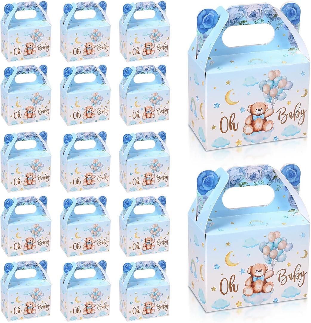 36 Pieces Bear Baby Shower Boxes Favor Treat Boxes Cute Paper Candy Cookies Decorations for Baby Shower Supplies Gender Reveal Bear Themed Birthday Party Decor(Blue)