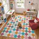 jinchan Macy 8x10 Kids Area Rug for Classroom Modern Colorful Nursery Rug Checkered Diamond Play Mat Washable Soft Non Slip Carpet for Playroom Living Room Bedroom Daycare Confetti on Cream