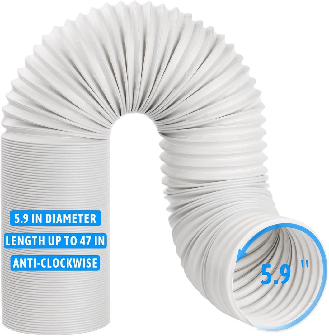 Portable Air Conditioner Hose 5.9'' Diameter AC Vent Hose with Anti-Clockwise Thread Replacement AC Exhaust Hose Extension Length up to 47''