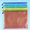 4 PCS A3 Colorful Mesh Zipper Bags Plastic Zipper File Bags for Office School Travel Home Supplies Storage