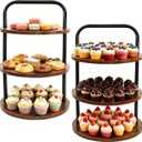 2PCS Wooden Cupcake Stand for 100 Cupcakes - 3-Tier Large Round Serving Tray with Cupcake Tower, Tiered Tray,Cake Tray, Desert Stand for Wedding, Party, Anniversary, Farmhouse Decor