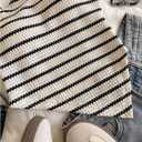 Verdusa Girl's Striped Off Shoulder High Low Knitted Tank Tops Textured Asymmetrical Sleeveless Tops (White)