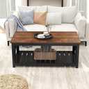 ChooChoo Black Coffee Table, Rustic Vintage Table with Shelf for Living Room, 40 Inch