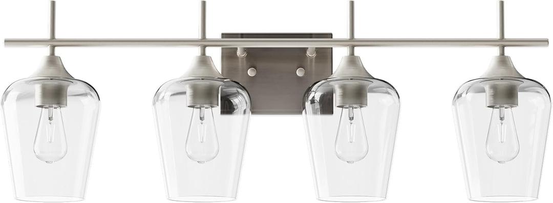 VONLUCE Bathroom Vanity Light, 4 Light Bathroom Light Fixture Over Mirror, Bathroom Wall Lamp with Clear Glass, Modern Vanity Lighting for Bathroom, Bedroom, Hallway, Brushed Nickel, ETL Certificated