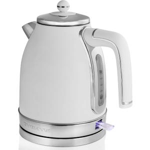 OVENTE 1.7L Electric Kettle, 1500W Fast Boiling Water Heater for Coffee or Tea with Stainless Steel BPA-Free and Cordless Body, Auto Shut-Off, Boil-Dry Protection and Removable Filter, White KS777W (1.8 Quarts, White Matte)