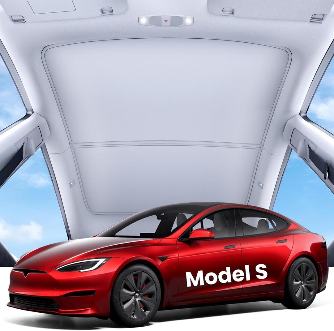 REEVAA 2026 Upgraded Tesla Model S Sunshade Roof [No Gaps, No-Sagging] Model S Accessories Heat Insulation Foldable Glass Sunroof Cover for Model S 2022-2026, 2PCS, Gray