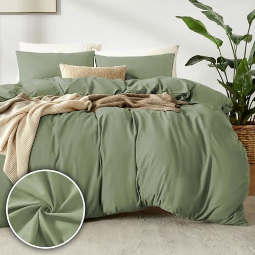 Dreamhood Duvet Cover Queen Size 90x90 and 2 Pillow Cases Soft Comfy Duvet Cover Set 3 Pieces with Button Closure Breathable Durable Bedding for All Seasons Light Olive Green