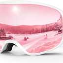 Ski Goggles Snowboard Goggles for Men Women Adults Youth, Over Glasses OTG/100% UV Protection/Anti-fog/Wide Vision (A12-white/Pink(VLT 39%)
