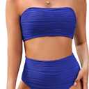 Pink Queen Women Bikini Set 2025 Removable Strap Textured Two Piece Swimsuits High Cut Bathing Suits (Small, Sapphire Blue)