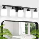 5-Light Bathroom Vanity Light, Modern Matte Black Bathroom Light Fixtures with Square Frosted Glass, Wall Sconces fixtures Over Mirror Restroom,Living Room Hallway E26