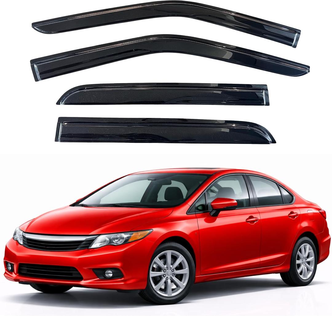 KPY Rain Guards Fit for 2006-2011 Honda Civic, Out-Channel Window Visors Vent Wind Deflectors 4PC, Car Accessories for 06-11 Civic (Sedan Only)