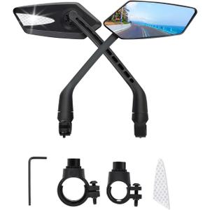 2 Pack Anti-Glare Convex Handlebar Bike Mirror with 2 Reflective Stickers, Wide Angle UHD Rearview Glass, Safe Universal Accessories for Bicycle Ebike Scooter Motorcycle Snowbike