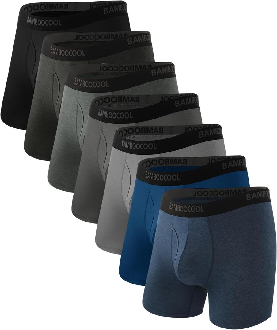 BAMBOO COOL Men's Underwear Breathable Boxer Briefs with Fly Moisture-Wicking Lightweight Underwear 7-Pack  XL
