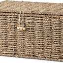 StorageWorks Seagrass Wicker Baskets for Organizing, Medium Wicker Basket with Lid, Decorative Basket with Built-in Handles, Towel Storage for Shelf, 1 Pack