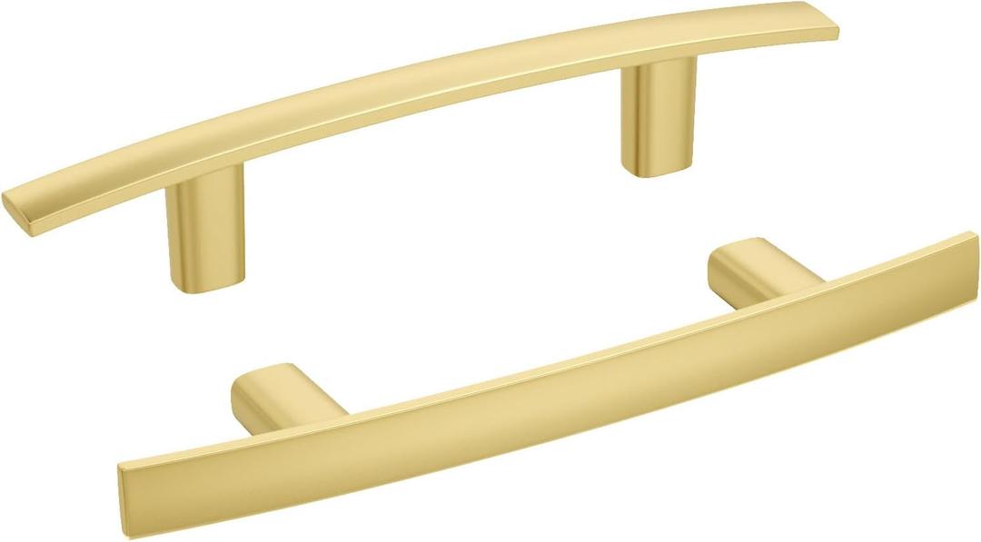 homdiy 20 Pack Brushed Gold Cabinet Handles Curved Gold Pulls for Kitchen Cupboard Brass Drawer Pulls 3 inch Hole Center Solid Zinc Alloy Cabinet Hardware (3in hole centers, Matte Gold)