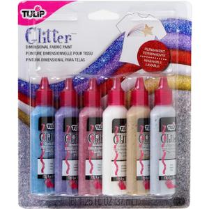 Tulip Puff Paint Glitter Colors 6-pack, Multi-Surface, Premium Quality, Nontoxic & Waterproof Craft Paint, Permanent on Fabric (1.25 Fl Oz (Pack of 6))
