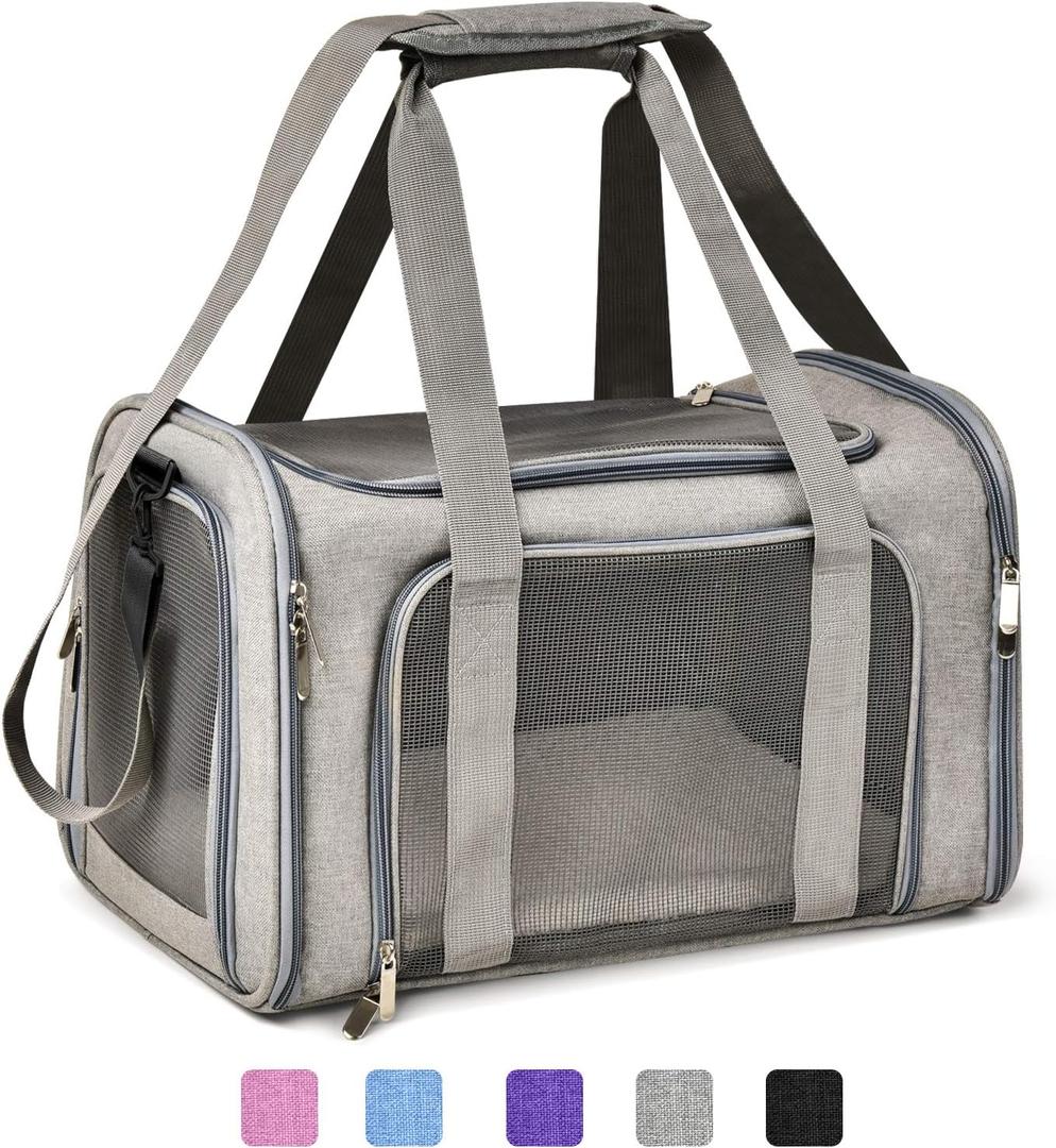 Cat, Dog Carrier for Small Medium Cats Puppies up to 15 Lbs, TSA Airline Approved Carrier Soft Sided, Collapsible Travel Puppy Carrier - Grey (17.0"L x 11.0"W x 11.0"H)