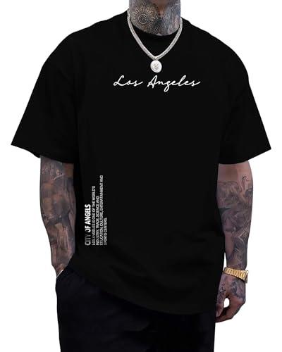 Mens T Shirts Los Angeles Letter Graphic Print Short Sleeve Summer Top 100% Cotton Casual Tees for Men Black, S
