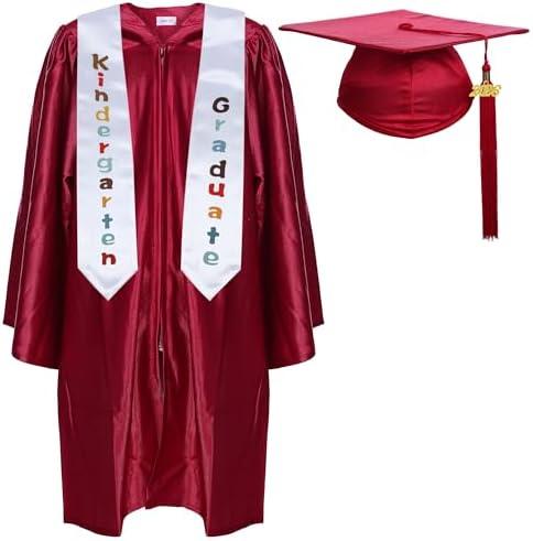 Newrara Kindergarten Graduation Cap and Gown Stole Package for Kids Color: Maroon Size 24"