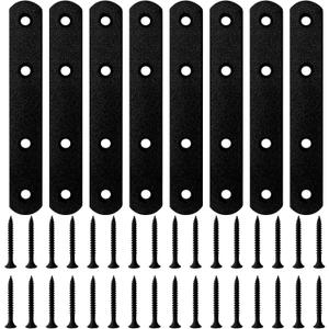 8PCS 5.00 x 0.75 Black Straight Flat Brace, Stainless Steel Sturdy Bracket, Metal Strap for Wood Furniture Chair with 32PCS Screws