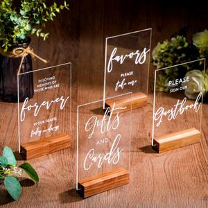 Chunful 4 Pcs Acrylic Wedding Signs with Stand 5 x 7 Inch Clear Cards and Gifts Our Guestbook Rustic Calligraphy Sign for Wedding Ceremony Reception(Basic)