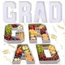 2026 Graduation Decorations - 4 Pcs Grad Charcuterie Fillable Letters Charcuterie Board Box Serving Trays Graduation Centerpieces for Tables Grad Party Decorations Supplies(White)