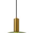 Modern Green Pendant Light Fixtures, Vintage Brass Ceiling Hanging Pendant Lights Adjustable with Striped Globe Glass Shade for Kitchen Island Bedroom Hallway Foyer, E26, 60W