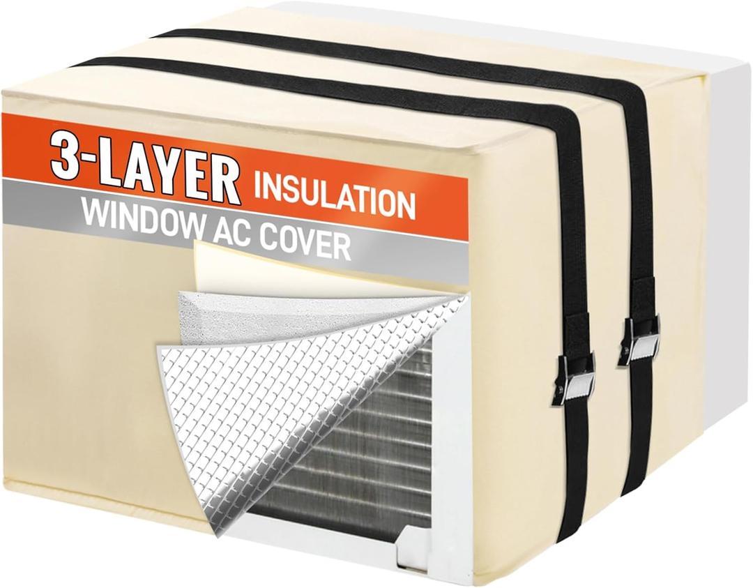 Window Air Conditioner Covers for Outside Unit to Protect AC and Winter Insulation, Waterproof & Snowproof AC Covers for Outside Window Units with 3 Layers Insulation, 21" W x 15" H x 16" D - Beige