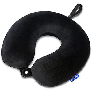 Fabuday Memory Foam Travel Pillows for Airplanes - Neck Pillow for Traveling with Attachable Snap Strap Soft Washable Cover, Flight Pillow for Sleeping, Car, Home, Office, Black