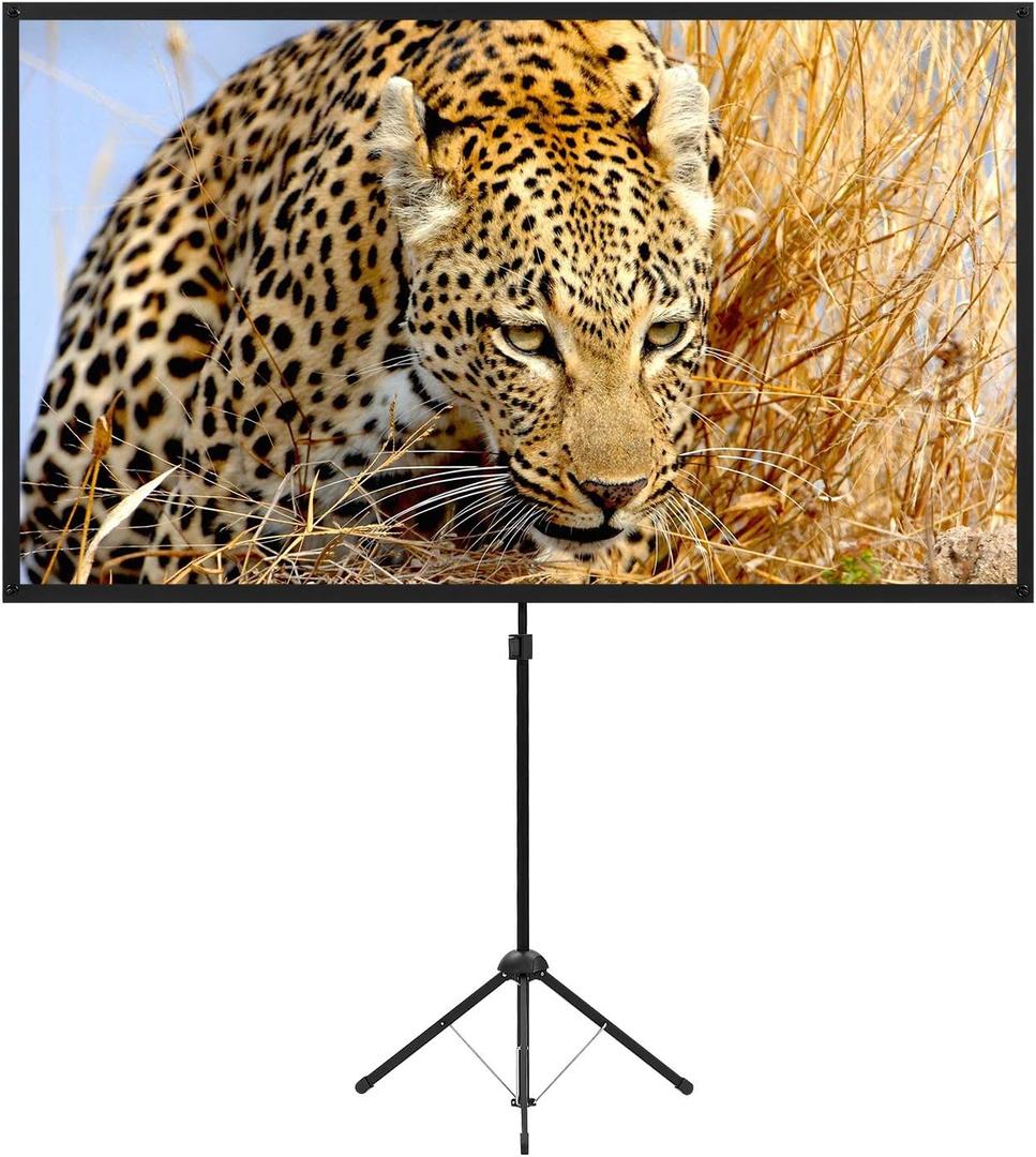 Portable Projector Screen with Stand, Outdoor Movie Screen, 80 Inch 16:9, Light-Weight, Mobile and Compact, Easy Setup and Carrying, Projection Screen with 1.2 Gain Glass Fiber, Idea for Home Cinema