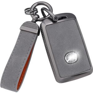 YO&YOYE Compatible with Mazda Key Fob Cover with Keychain Leather Key Case Protector Fit for 2019-2022 3, 3 Hatchback, 2020-2022 CX-5, CX-30, CX-10 (Model 1, Grey)