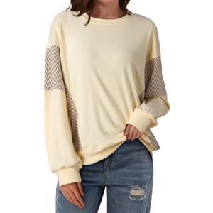 Dokotoo Oversized Crewneck Sweatshirt for Women Long Sleeve Soft Knit Tops Striped Contrast Tunic Shirts Fall Winter Clothes (M)