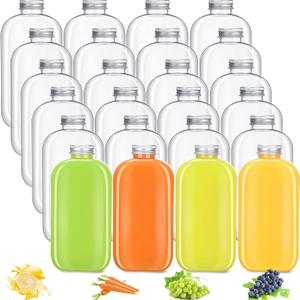 Thenshop 24 Pack Plastic Bottles with Caps, Clear Juice Bottles Flat Water Bottle Plastic Flask Bottle Reusable Mini Beverage Container for Drinks, Milk, Tea, Alcohol, Liquor (12 oz)