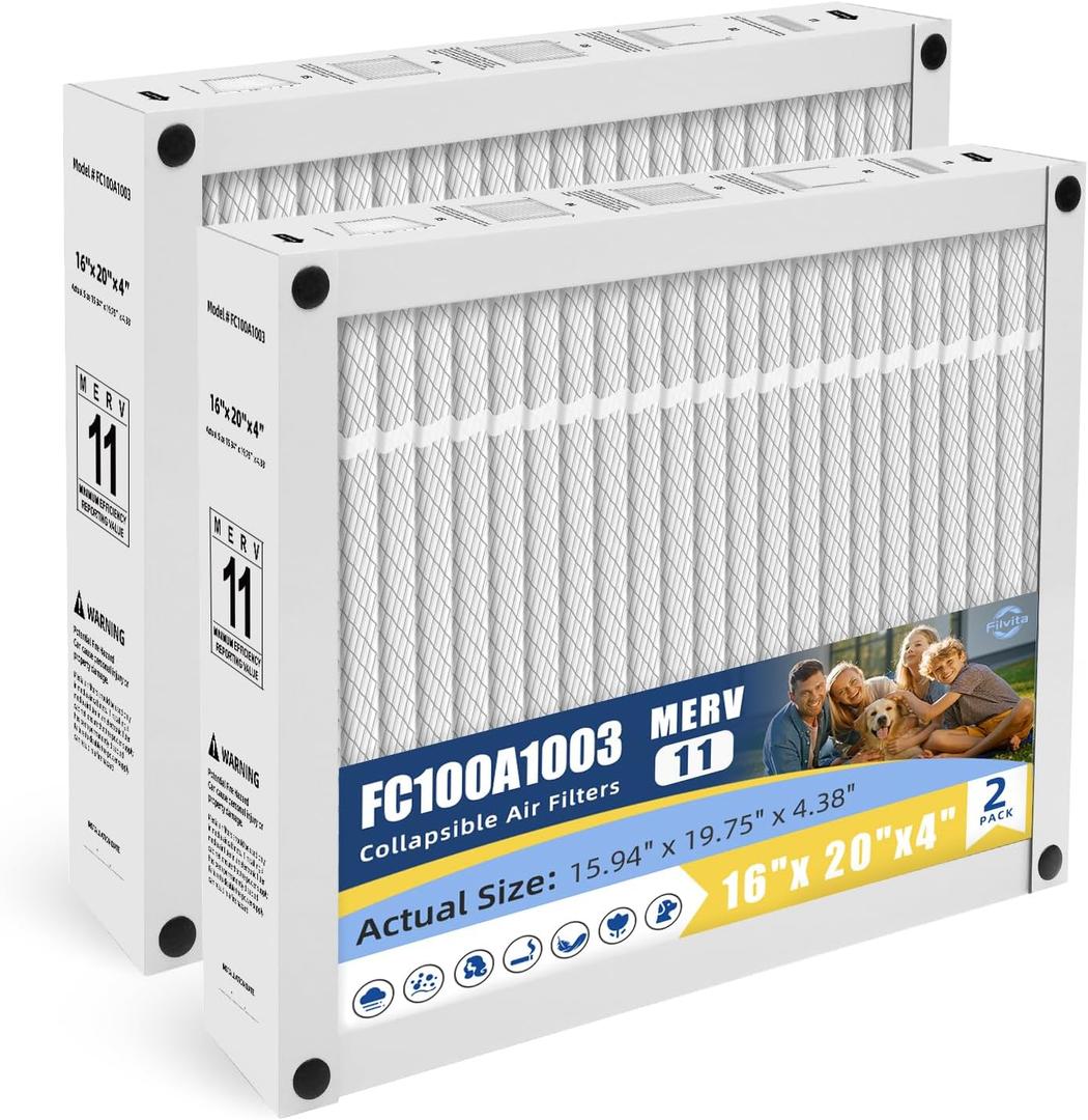 16x20x4 Air Filter Replacement Compatible with Honeywell FC100A1003 For HVAC Air Systems MERV 11 Actual Size: 15.94" x 19.75" x 4.38" Easy Installation (2-PACKS)