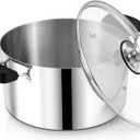 8 Quart 3-Ply Cooking Stock Pot with Lid, P&P CHEF Stainless Steel Large Pot for Pasta Soup, Work on Multi Stove, Heavy Duty & Dishwasher Safe, Dual Heat-resistant Handles & Transparent Glass Lid