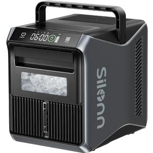 Silonn Portable 4-Power Ice Maker - 9 Cubes in 6 Mins, 22lbs/Day | 12V/24V Car & 100-240V AC Solar-Ready, Auto-Clean Countertop Ice Machine for Camping, RV, Home & Outdoor (No Plumbing Needed)