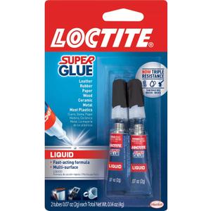 Loctite Super Glue Liquid, Clear, 0.07 fl oz Tube, 2 Pack - Superglue for Plastic, Wood, Metal, Crafts & Repair, Cyanoacrylate Adhesive Instant Glue, Quick Dry