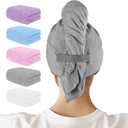 AIDEA Microfiber Hair Towel, 40 X 20 Inches Soft Wrap for Women, Super Absorbent & Fast Drying Turbans for Long, Thick, Curly Hair- Anti Frizz Wrap with Elastic Strap