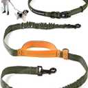 Exquisite Hands-Free Leash for Medium Dogs: Perfect for Active Pet Owners Comfortable, Durable & Ideal for Running, Walking, Hiking. Premium Dog Waist Leash with Bungee. Must-Have Dog Gear (Khaki & Orange)