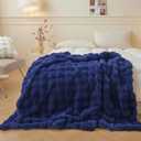 LIFEREVO Fluffy Faux Rabbit Fur Bubble Throw, Plush Shaggy Blanket for Couch Sofa Chair, Soft Cute Royal Furry Blanket Adults Kids Teens Girls, Fuzzy Throw for Bedroom Living Room, 50x60, Navy Blue