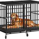 48 Inch Heavy Duty Dog Crate with WheelsIndestructible Escape-Proof Dog Cage for Large Dogs, Extra Large XL XXL Indestructible Dog Crate with Removable Tray. (48-Inch (Black-One Door), Black)