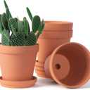 6 inch Terracotta & Clay Pots for Plants with Saucer, Medium Terra Cotta Plant Pots with Drainage Hole, Flowerpot with Tray, Terracotta Pot for Indoor Outdoor Plant - Pack of 4 Planters