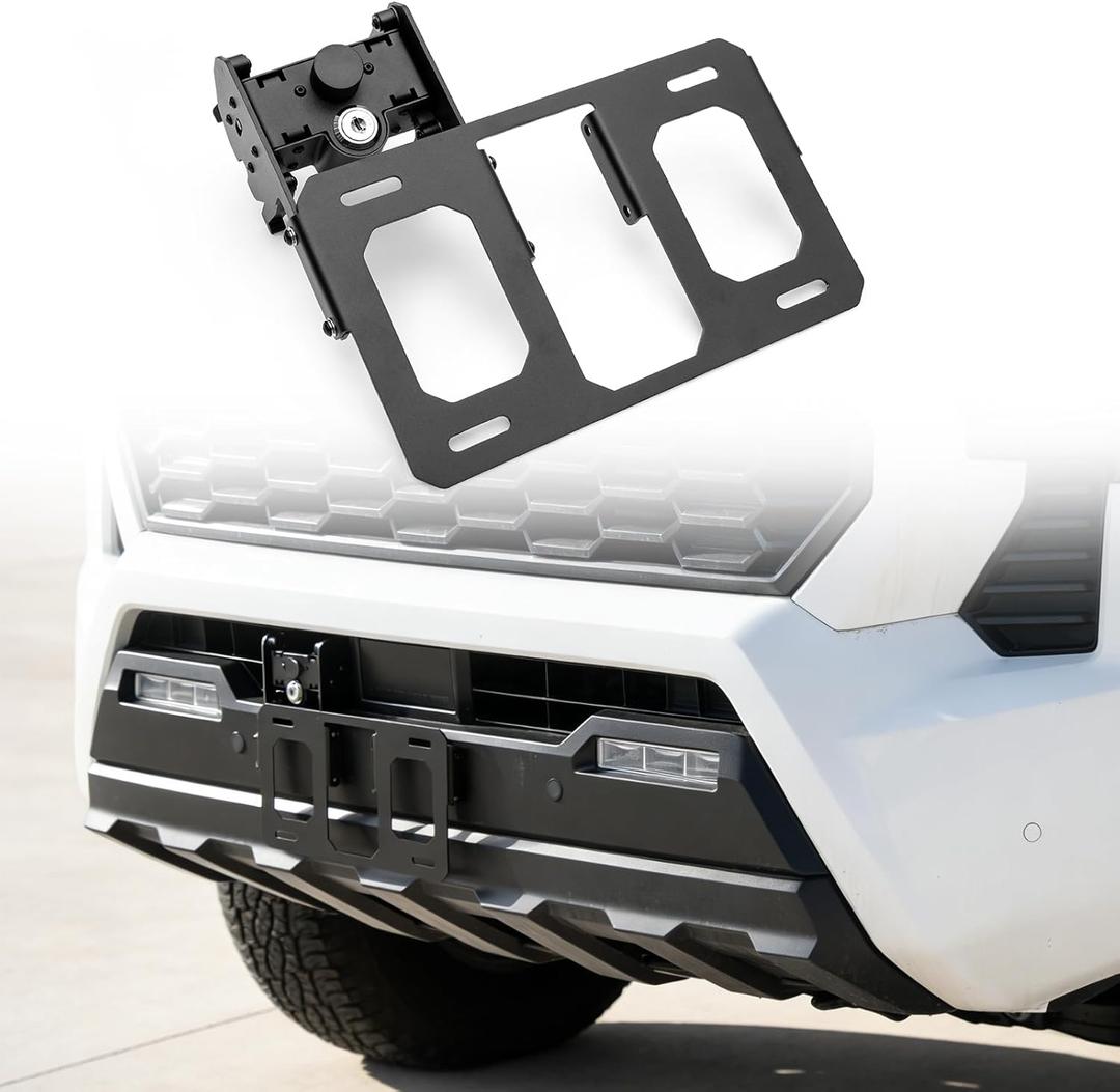 TRUMGETA No Drill Front License Plate Holder Fit for 2024 2025 2026 Toyota Tacoma, Aluminium Lockable Front License Plate Bracket Mounting Kit with Anti Theft Features, Quick-Release Design