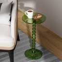 Acrylic Side Table, End Table Round Top with Solid Post for Living Room, Bedroom, Balcony, Easy Assembly (Pedestal, Green)