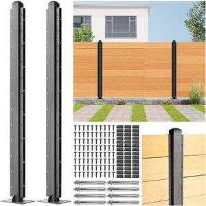 4ft (H/48in) Heavy Duty Fence Post - Serial Post for Outdoor Patio, Backyard and Garden Privacy Fence (2pack-Matte Black)