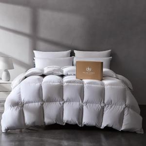Pacific Coast Luxury White Goose Feather Down Fiber Comforter King Size, All Season Hotel Collection Duvet Insert, Ultra Soft, Breathable Bedding Comforter with 8 Corner Tabs, 106x90 Inch White